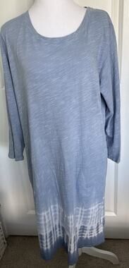 Fresh Produce USA LG Blue Tie Dye Hem Cotton Slub Midi Dress 3/4 Sleeve